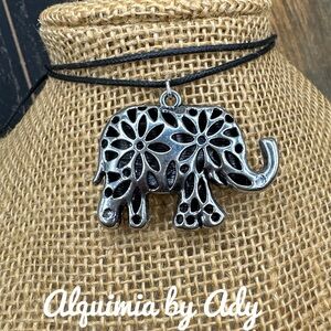 ELEPHANT X_ LONG BLACK CORD SILK NECKLACE